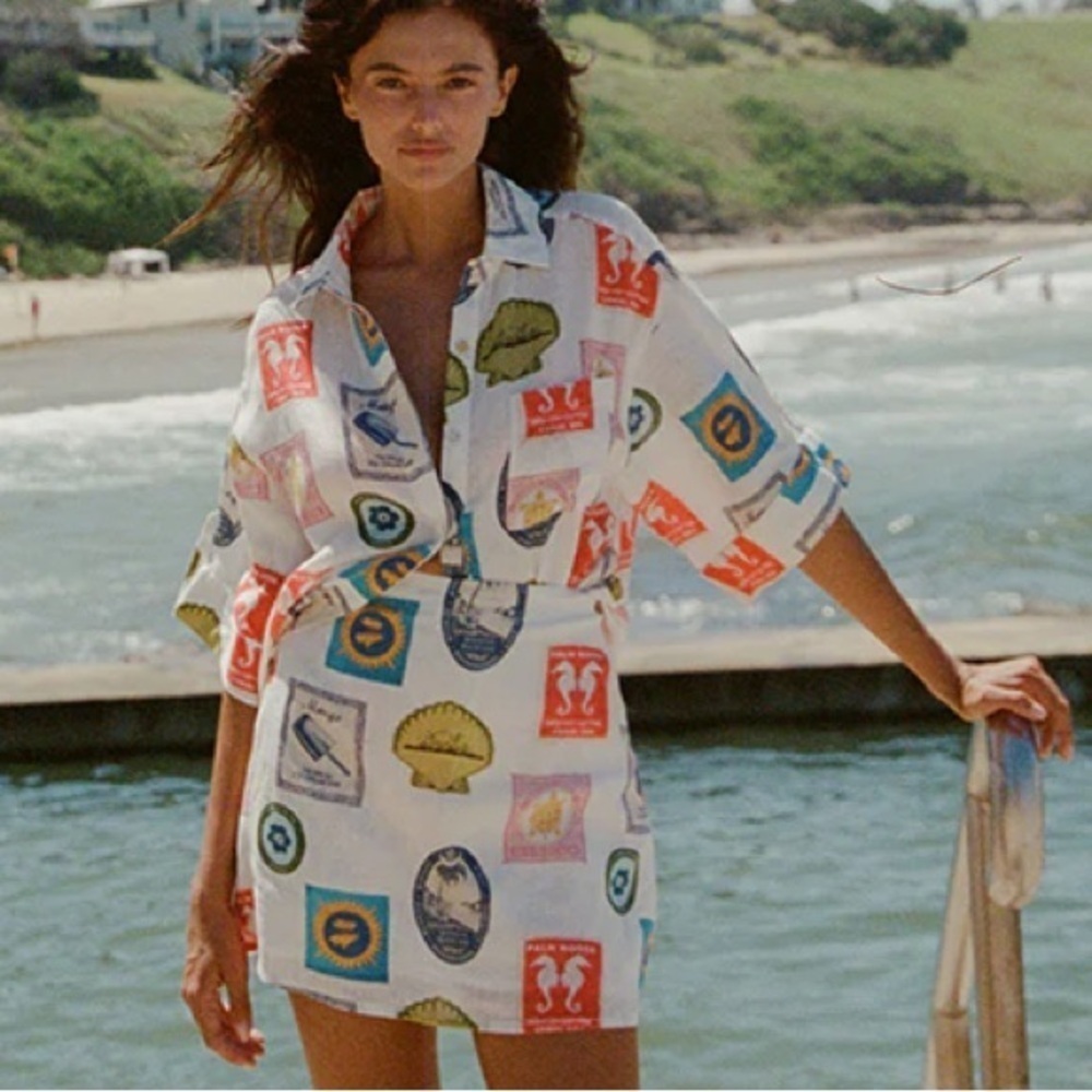 Palm Noosa The East Mini Skirt NWT Postage Stamp Print